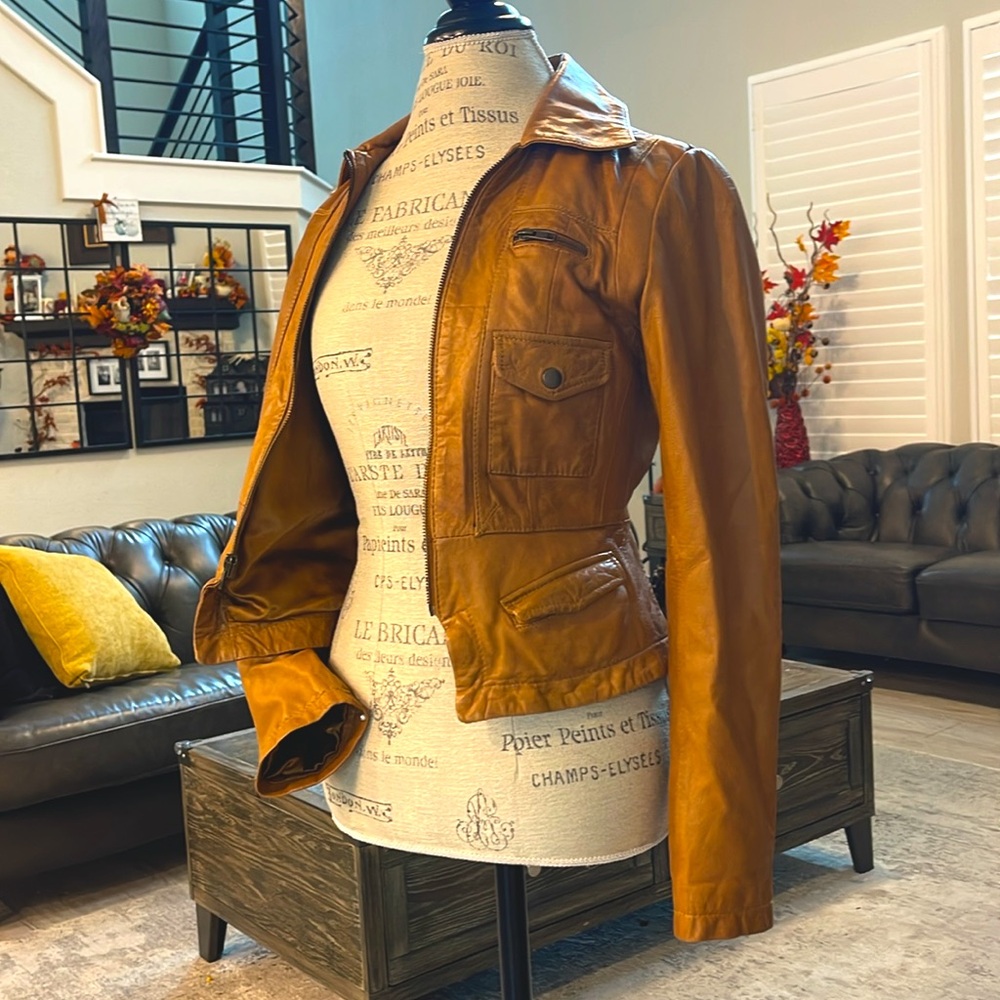 Rare! Black Rivet XS / soft leather jacket, mustard color 😎